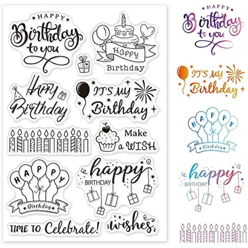 Birthday Themed Silicone Clear Stamps Transparent Stamps for Festival Birthday Valentine\'s Day Cards Making DIY Scrapbooking