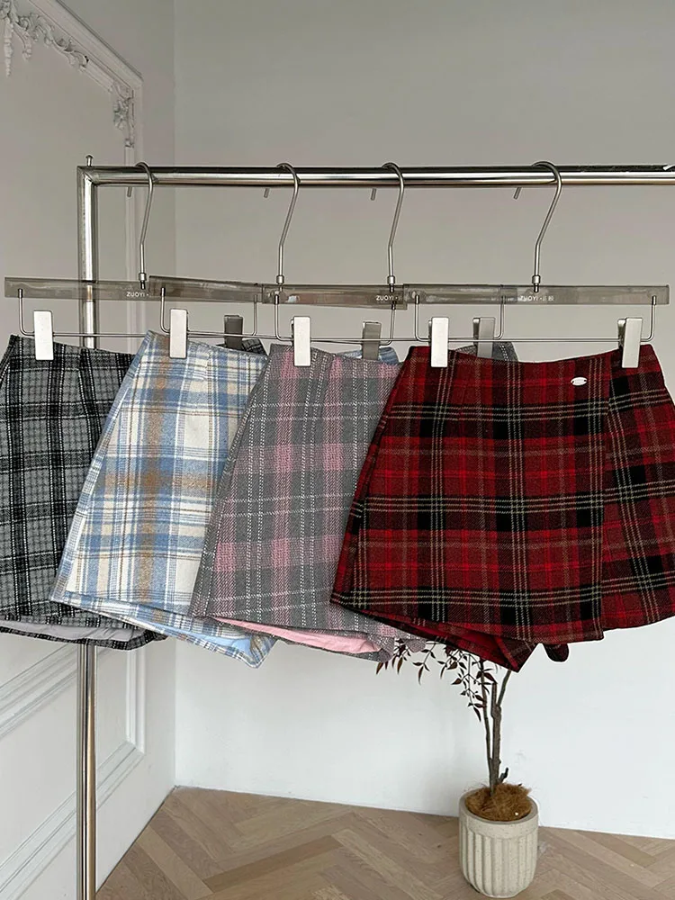 Japanese Sweet Plaid Skirts Clubwear High Waist A-Line Skirt Kawaii Girls Harajuku Autumn Winter Streetwear Gyaru Preppy Style