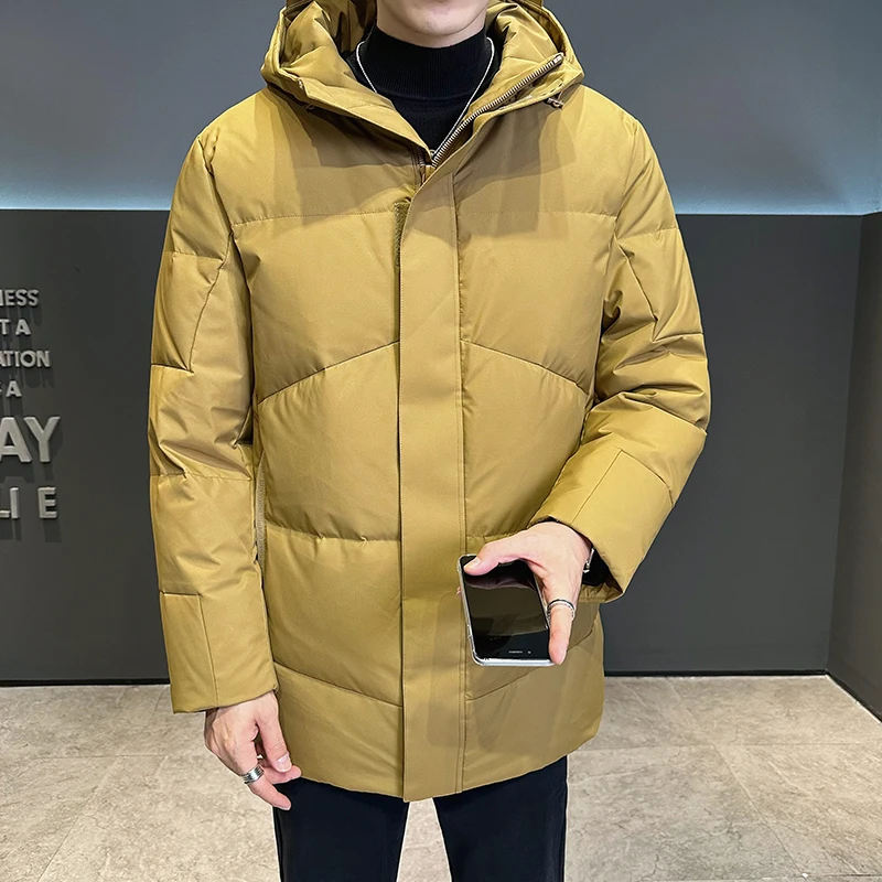 National standard 90 fleece mid-length hooded men's winter coat for men