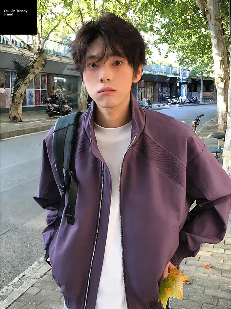 

Мужская весенняя куртка-бомбер Purple Deconstructed Flight Jaet с воротником-стойкой, в стиле пэчворк, Cleanfit, короткая верхняя одежда