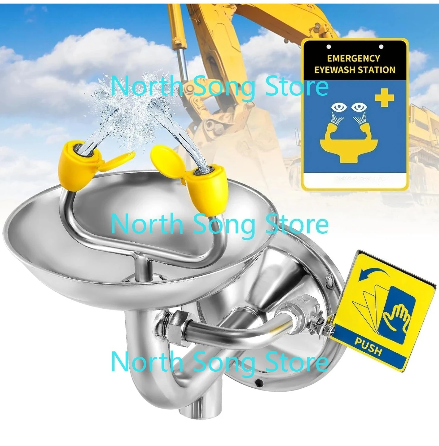 

Wall Mounted Eye Wash Station, Plumbing Eyewash Station with Sink, Stainless Steel Eye Washing Station with Dual Nozzles