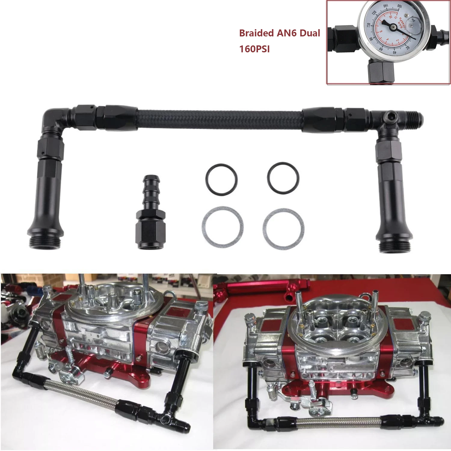 مضخة مزدوجة لخط وقود الكربوهيدرات AN6 المضفر لمكربن هولي 4150 مع مقياس ضغط الفراغ #3