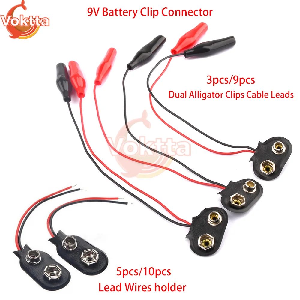 9V Battery Clip Connector 10cm Black Red Cable Connection Buckle Battery Holder 3/5/9/10pcs Battery Clips Connector Buckle Kits