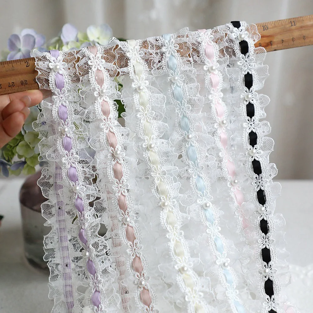 

1 Yard Lolita Lace Tulle Bead Ruffled Trims Fabric Edging Satin Ribbon DIY Doll Clothing Curtain Furniture Decoration 3.5cm Wide