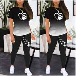 Dames 2 Delige Zomer Korte Set Tweedelige Joggingsportkleding Dames Gradiënt Korte Mouwen Sportkleding