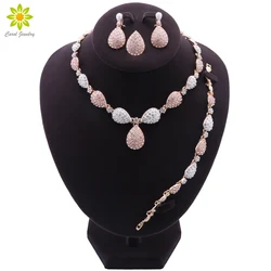 Dubai Gold Color Jewelry Sets For Women Necklace African Water Drop Jewelry Nigerian Bridal Wedding Costume Bracelet Ring Set