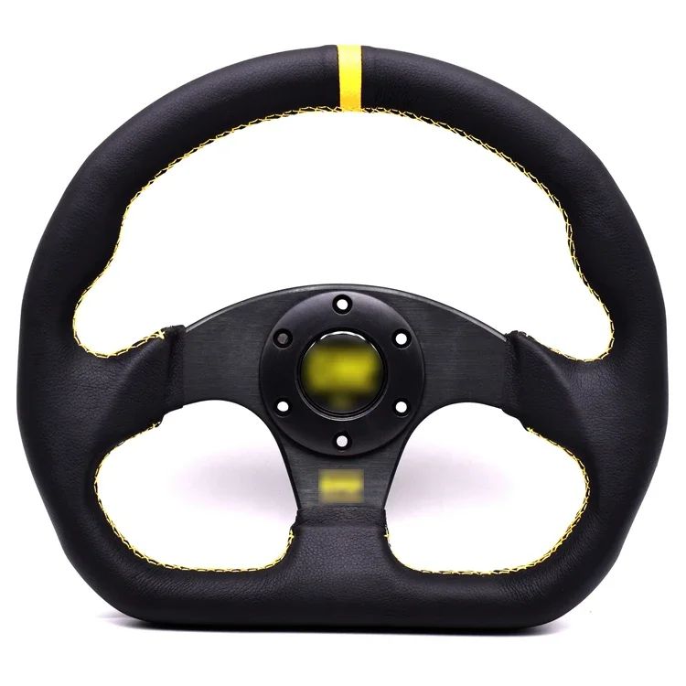 SK CUSTOM Leather D Shape Steering wheel Hand Layer Universal Racing Car Steering Wheel