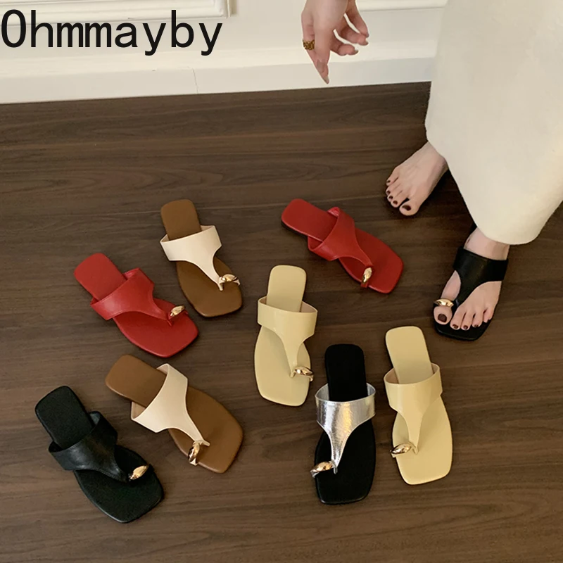 

Summer Flats Women Slippers Fashion Metal Clip Toe Slide Ladies Casual Dress Beach Flip Flop