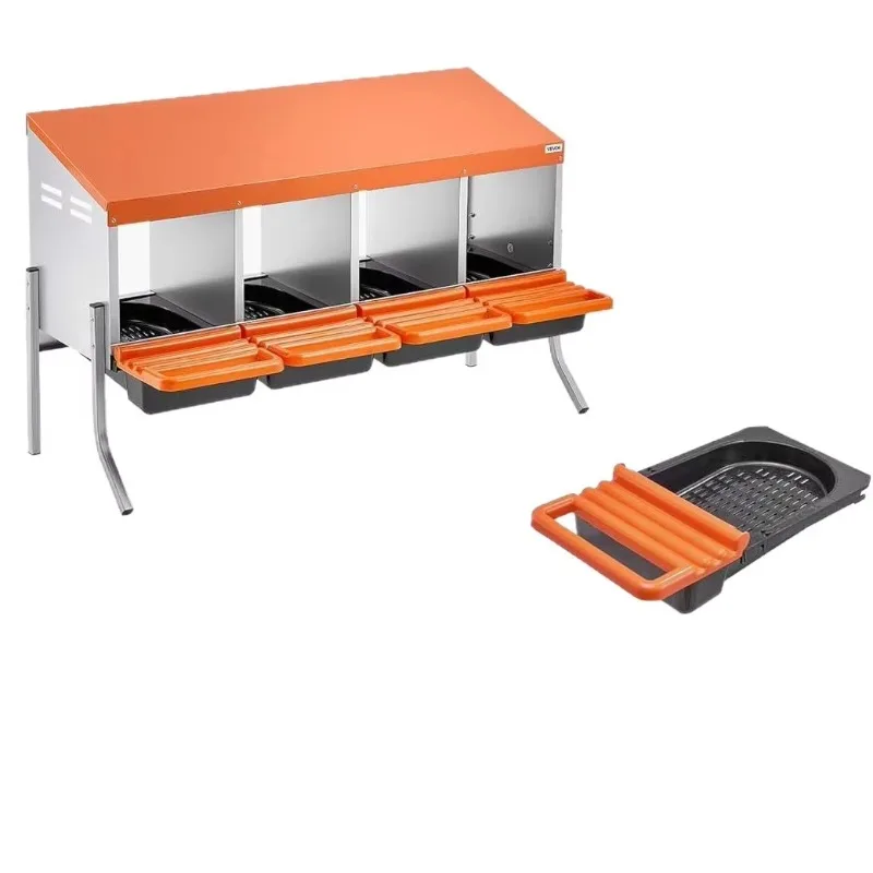 New Orange Egg-Laying Nest Box Supporting Legs 4 Compartments Galvanized Steel High-Strength PP Plastic Roll-Out Egg Collection