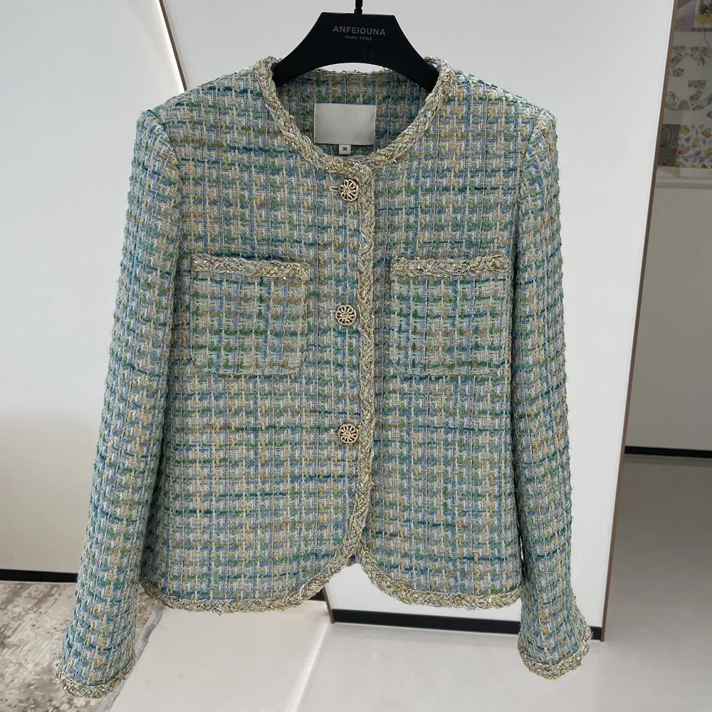 

Luxury Wool Jacket and Coat Women Vintage High End Single Breasted Plaid Tweed Jackets Winter Outwear Chamarras Para Mujer