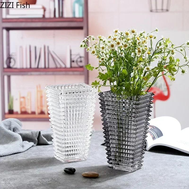 Transparent Crystal Vase Square Geometric Corners Glass Vases Hydroponics Glass Flowers Pots Flower Arrangement Desk Decoration