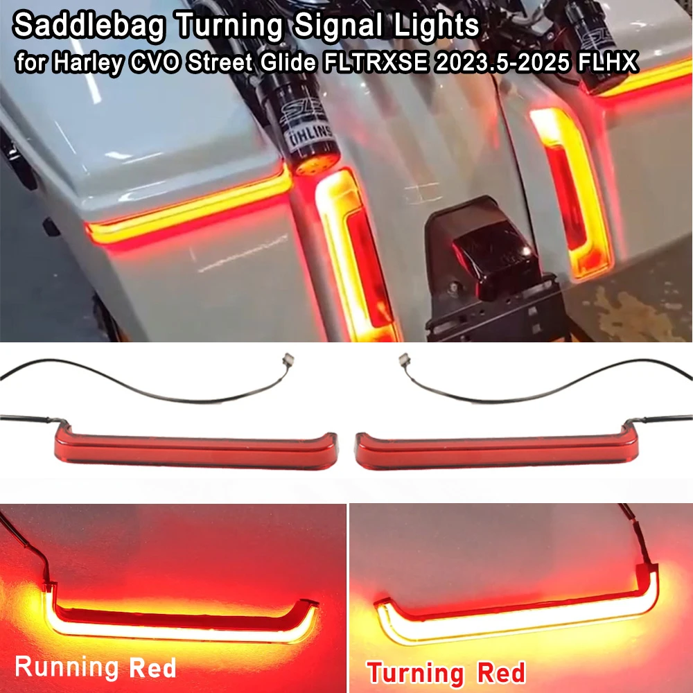 

Motorcycle Tracer Saddlebag Red Turning Signal Lights with Red Flow Light for Harley CVO Street Glide FLTRXSE 2023.5-2025 FLHX