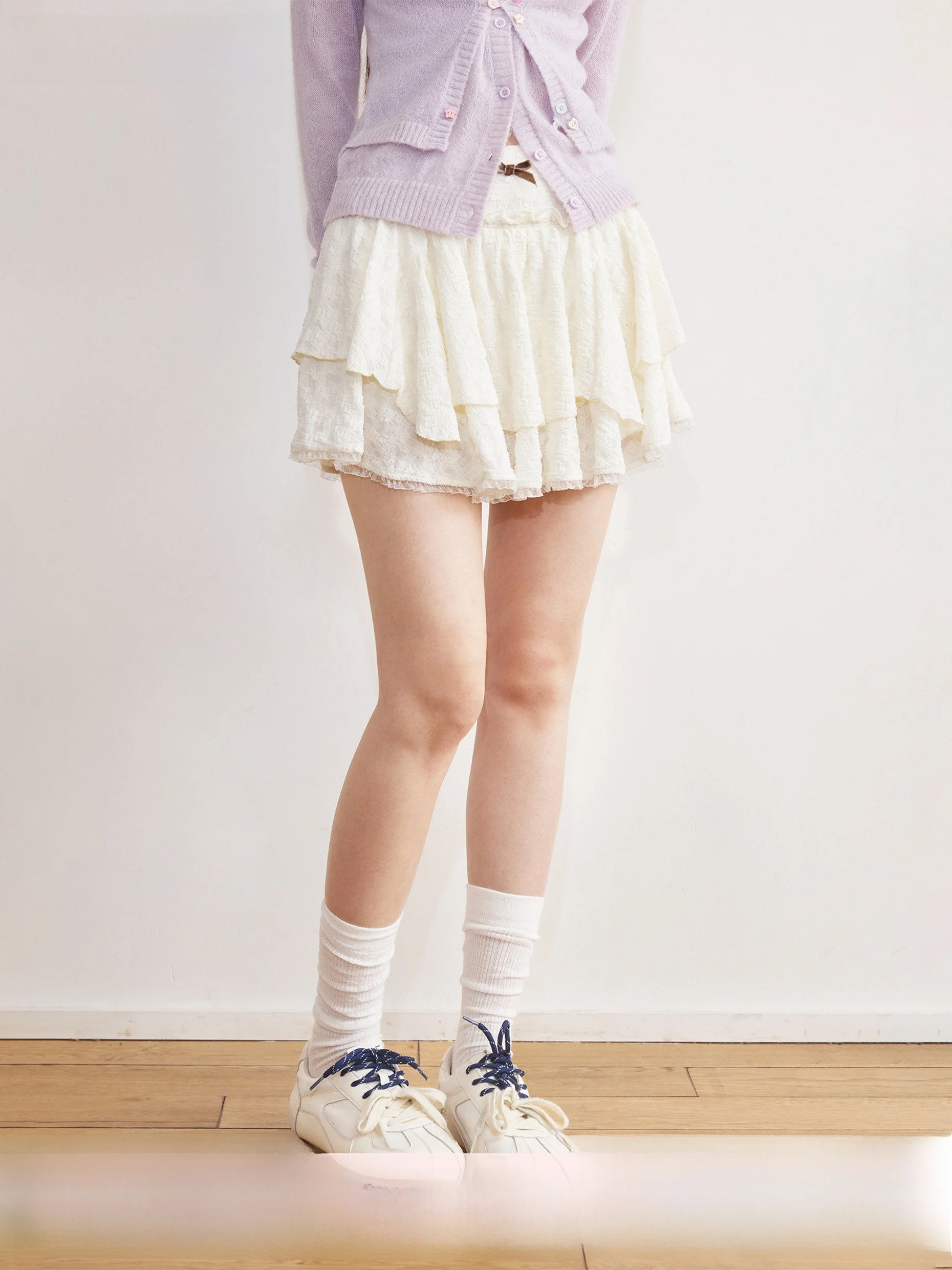 

Юбка Sweet Umoumo с кружевными оборками и плиссировкой, с высокой талией, А-силуэт, для молодых женщин, из нейлона и спандекса