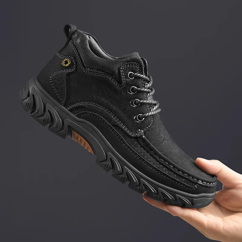 

Men Winter Snow Boots Genuine Leather Sneakers Men Warm Ankle Boots Outdoor Male Hiking Boots Work Shoes Large Size 38-46