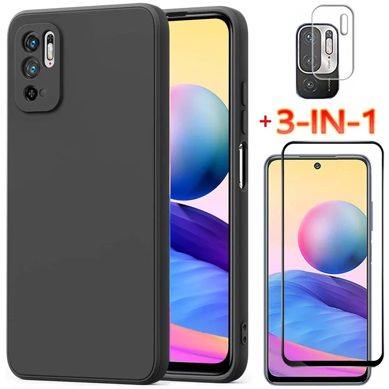 

note-10t case, tempered glass + tpu case for redmi note 10 5g soft anti-shock phone cases xiaomi note10t cover redmi note 10t