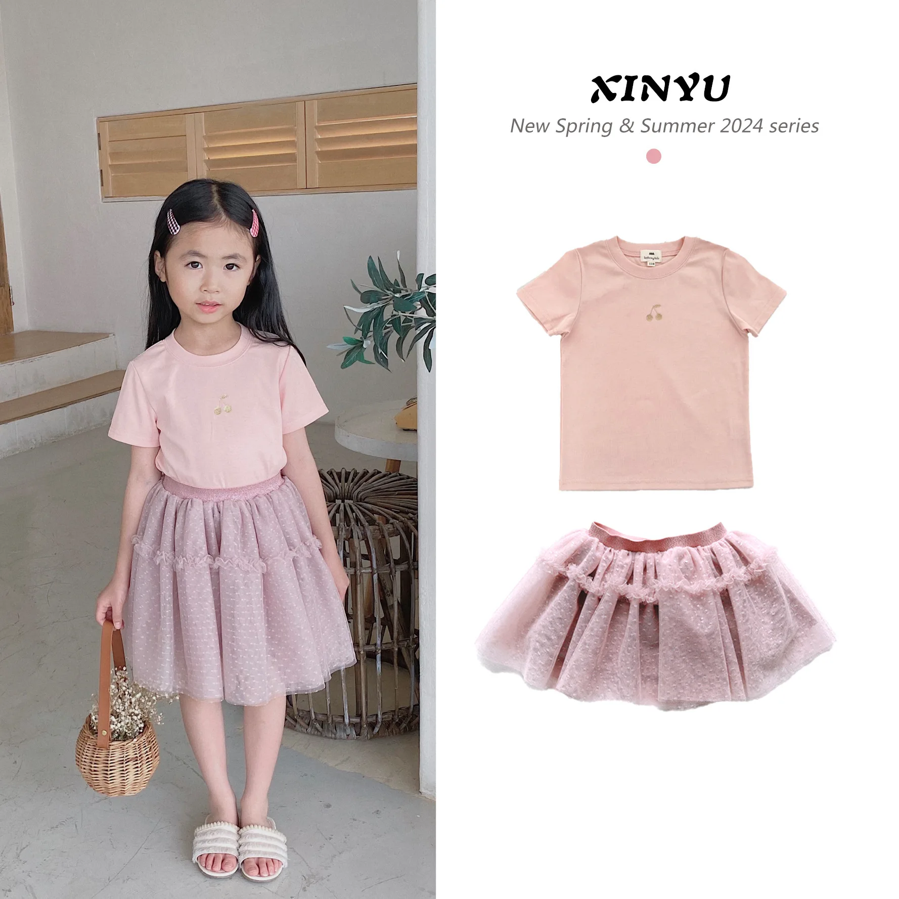 

Jenny&Dave Girls Baby Style Short sleeved T-shirt 2024 Spring/Summer New Girl Pure Cotton Short Skirt Set Cute Princess Skirt Gi