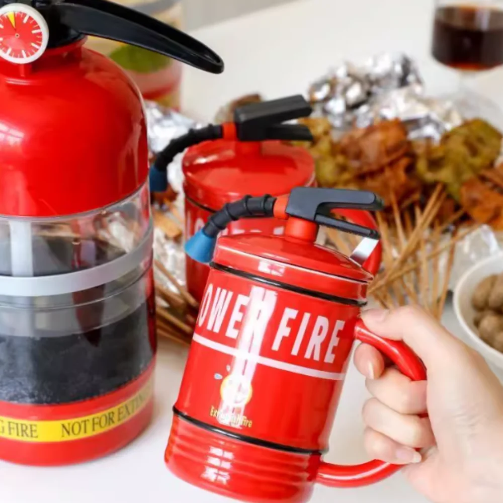 Creative Fire Ceramic  Extinguisher Mug for Kids & Firefighters with Lid & Spoon Funny Milk/Coffee Cup with Handle - Unique Gift