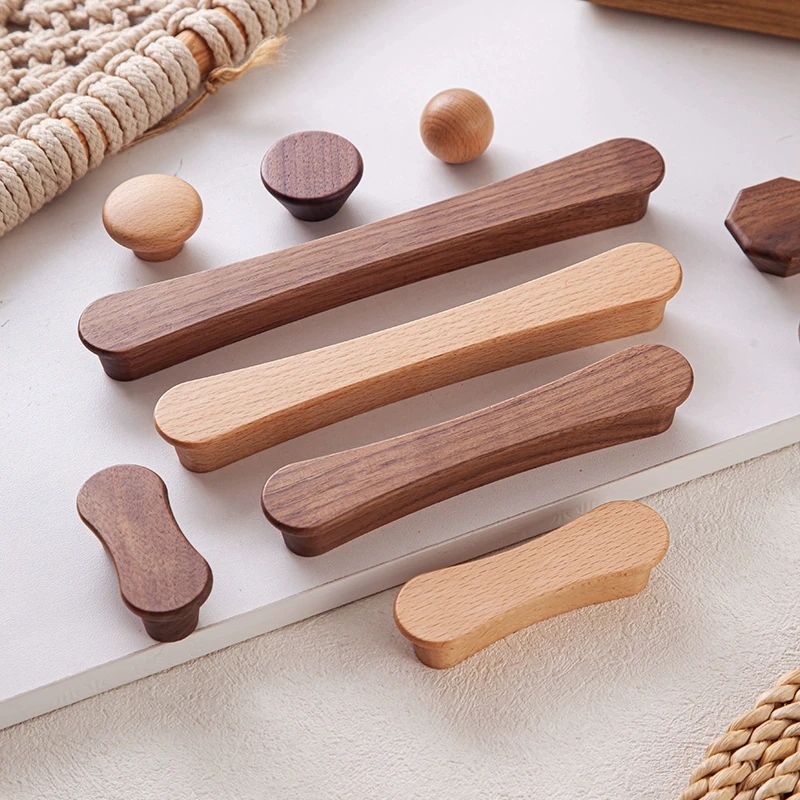 Nordic Solid Wood Cabinet Handles Long Pulls Minimalist Drawer Handles for Floor-to-Ceiling Wardrobe Kitchen Cabinets & Drawers