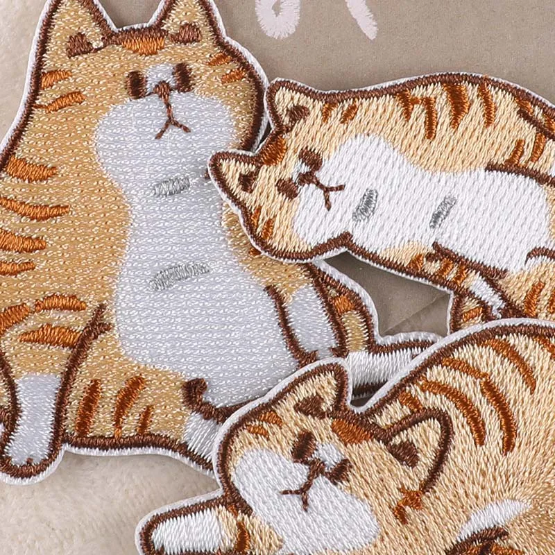 6PCS/Cute Striped Cats Patch Thermocollant, Cloth Stickers Animals Cartoon Fabric Applique Embroidered Iron On Patch for Clothin
