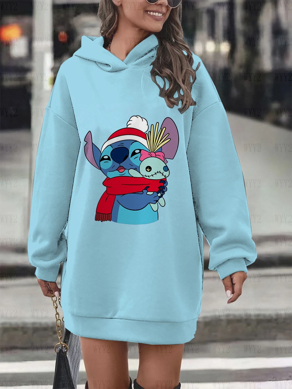 2024 new women\'s dress pullover hoodie hot selling autumn and winter Christmas gift Disney Mickey Minnie print sweatshirt dress