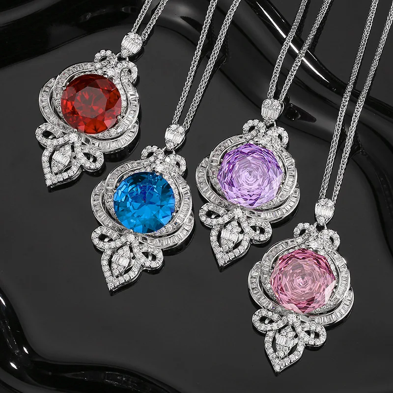 

Vintage Ornate Square Cut Red Gemstone Bowknot Luxury Charm Necklace Sparkling CZ Accents Women's Statement Party Accessories