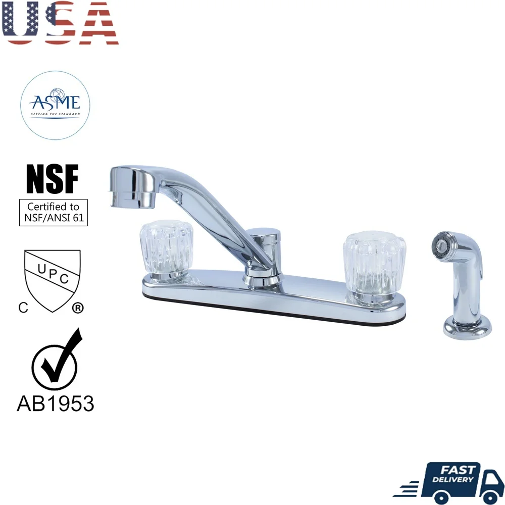 

Гибридный металлический смеситель для кухонной мойки с акриловым картриджем без моек с двойной ручкой и боковым распылением. Простая установка. Расход 1,8 галлона в минуту.