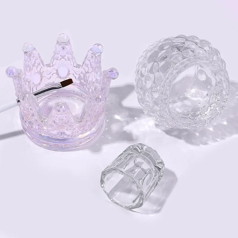 

1Pc Glass Nail Cup Crown Glass Powder Liquid Crystal Glass Bowl Brush Holder Container Equipment Nail Tool Mixing Bowl