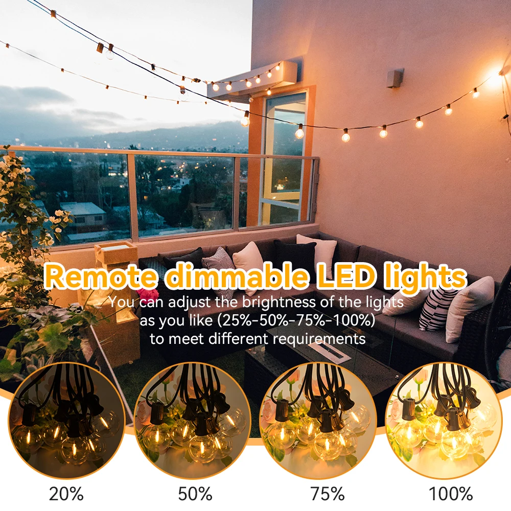 68FT Solar Light String Shatterproof Bulb Outdoor Waterproof Garland String Light with Remote Control for Garden Wedding Decor