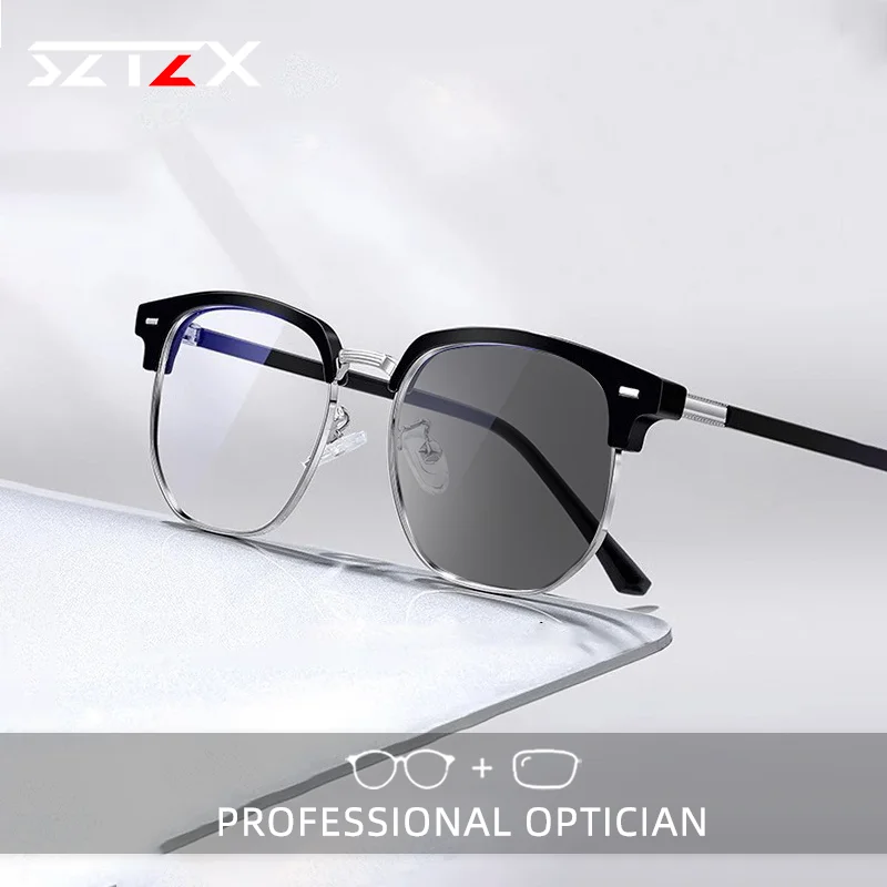 

SZTZX Men's and Women's Half Frame Advanced Prescription Glasses Fashion Reading Glasses Anti Blue Light Photochromic Glasses
