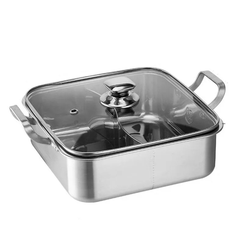 ​304 Stainless Steel Divided Hot Pot, Square Mongolian Hot Pot for Induction Cooktop, Home & Commercial Use