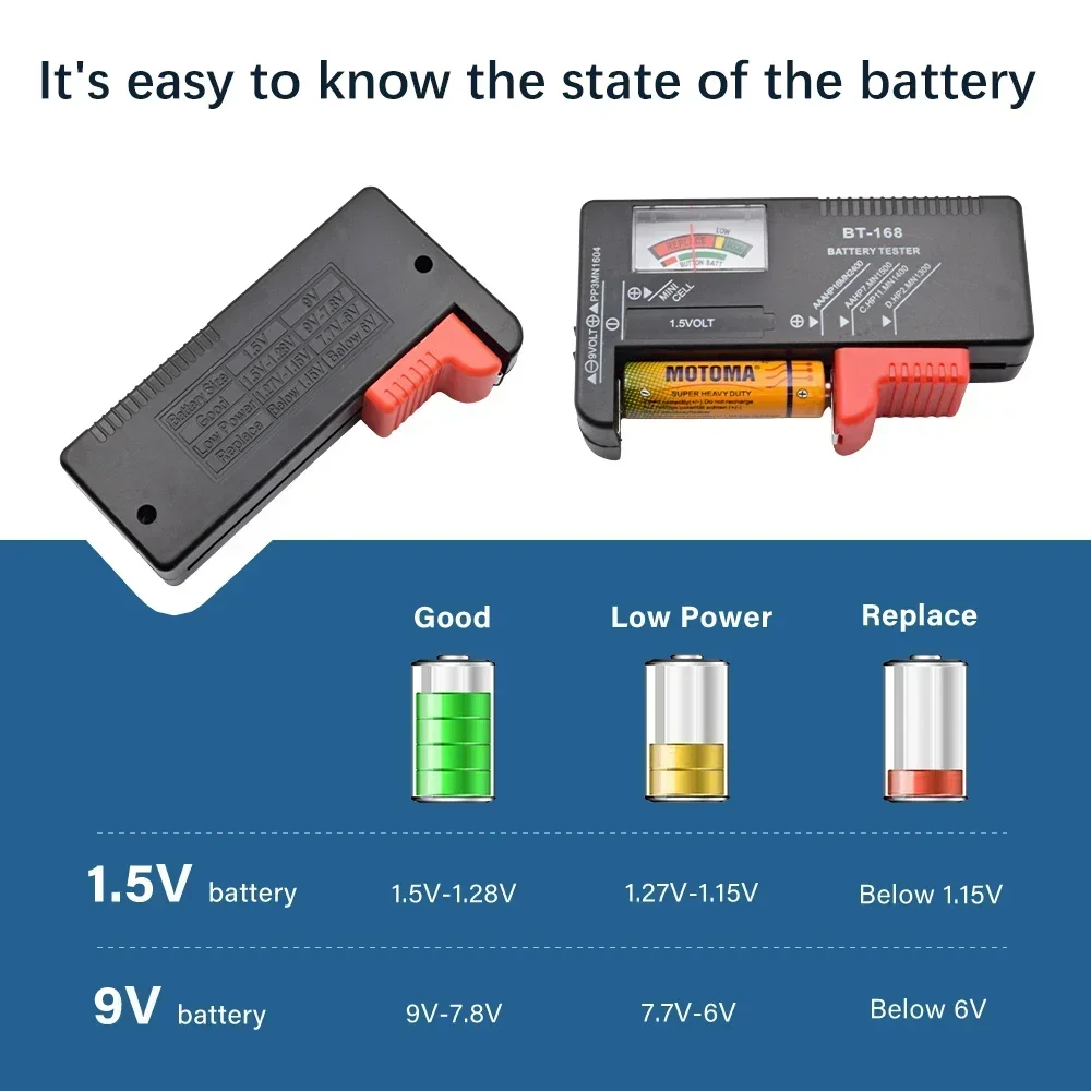 Imagem -05 - Digital Battery Capacidade Tester Aaa aa Baterias Botão Cell Tensão Check Meter Indicador Medição 1.5v 9v Bt168 Bt-168d