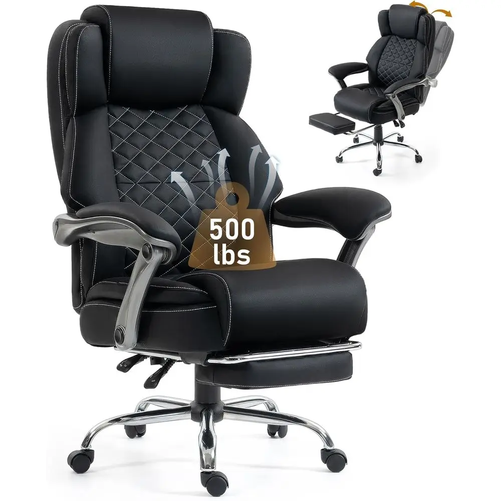 

Ergonomic Reclining Big and Tall Office Chair with Lumbar Support, High Back, Thick Cushion, Black