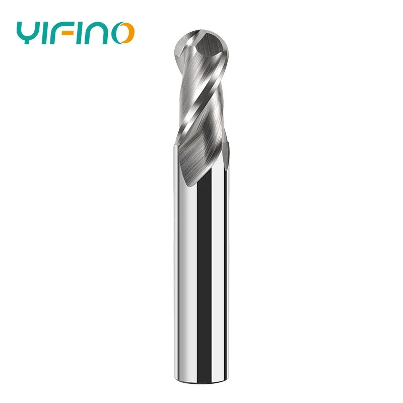 YIFINO HRC50 2-Flute Ball Nose End Mill Tungsten Steel Carbide For Aluminum Milling Cutter CNC Mechanical Center Endmills Tools