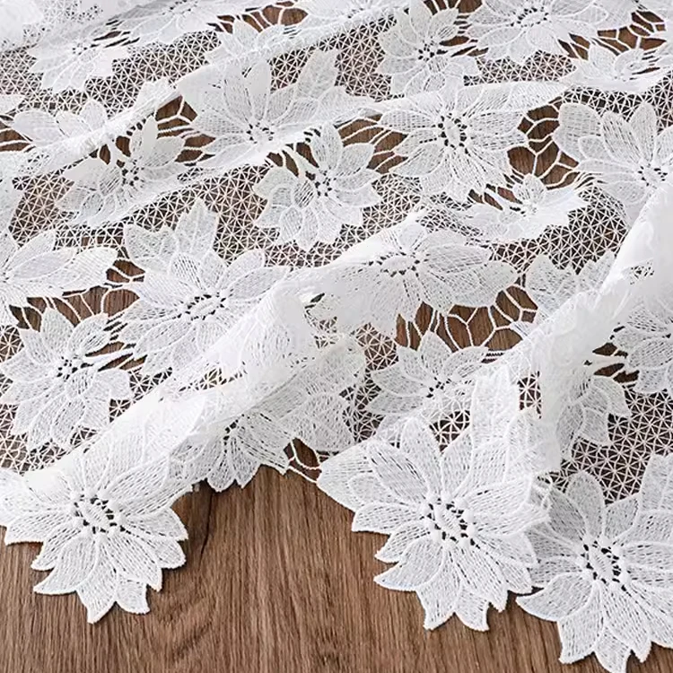 

1yard High quality fabrics Pure white hollow out embroidery tissu Dress skirt clothing accessories fabric for material