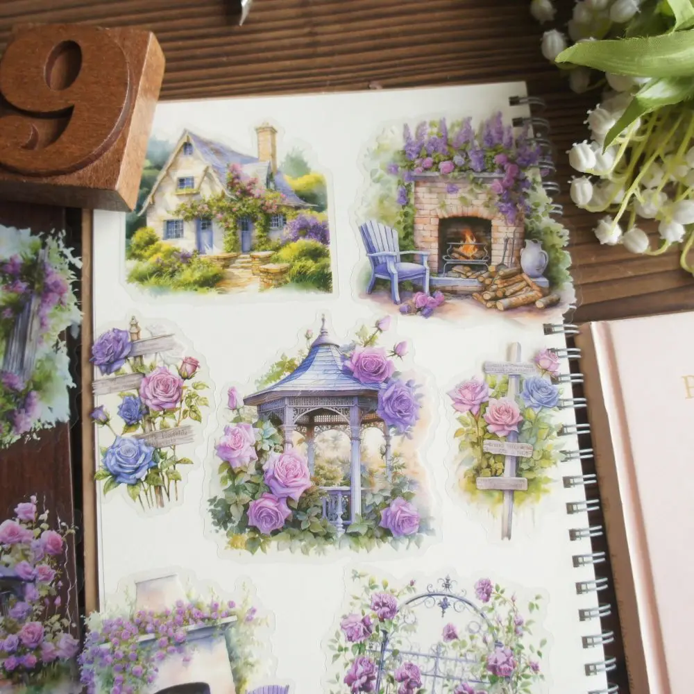 

24pcs Rose Flower Courtyard Iron Fence House Gate Style PVC Sticker Scrapbooking DIY Gift Packing Label Decoration Tag