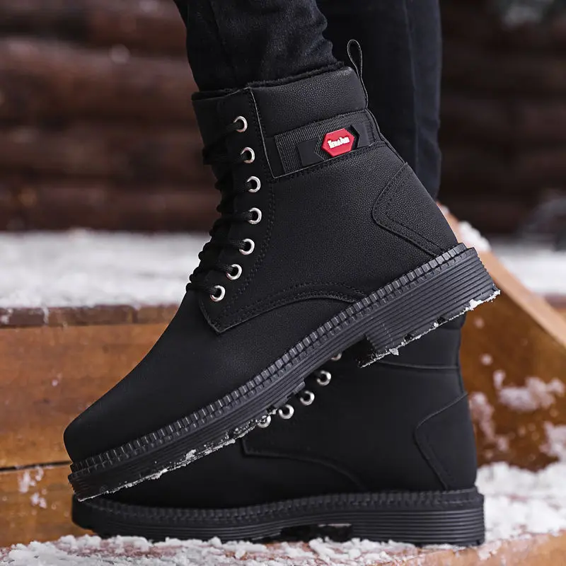 Warm Winter Men Boots  Leather Ankle Boots Men Winter Work Shoes Men  Fur Snow Boots for Men Botas