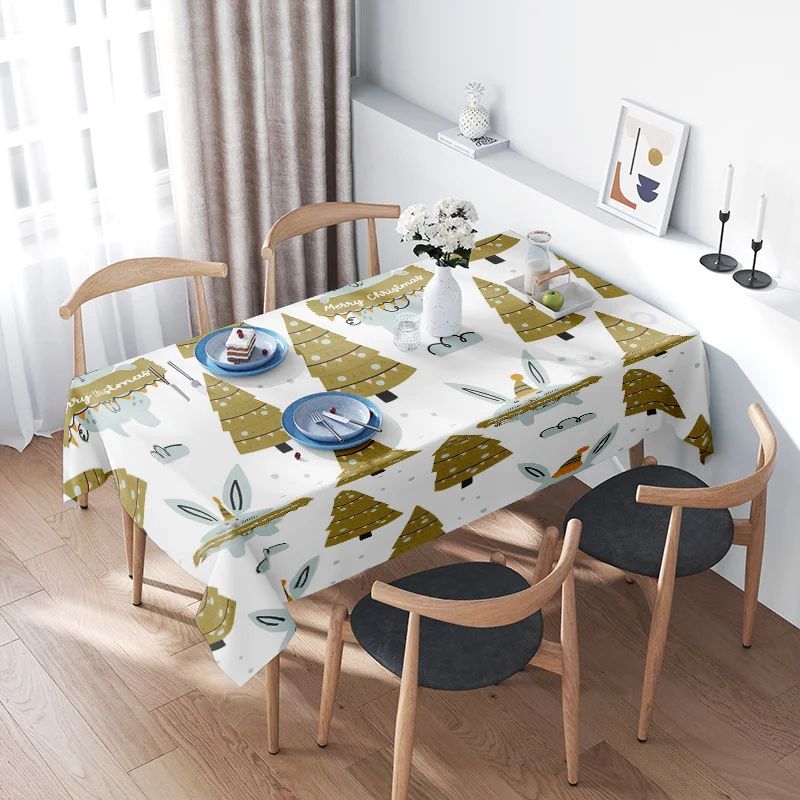 

Modern Christmas Tree Print Tablecloth Decoration for Dining Room Party Supplies White/Blue/Green Colorful Festive Pattern Recta