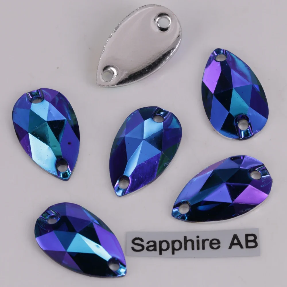 100pcs/Lot, 7*12mm, 10*14mm, 10*18mm, 17*28mm Colors AB Flat Back Resin Teardrop Sew On Stones