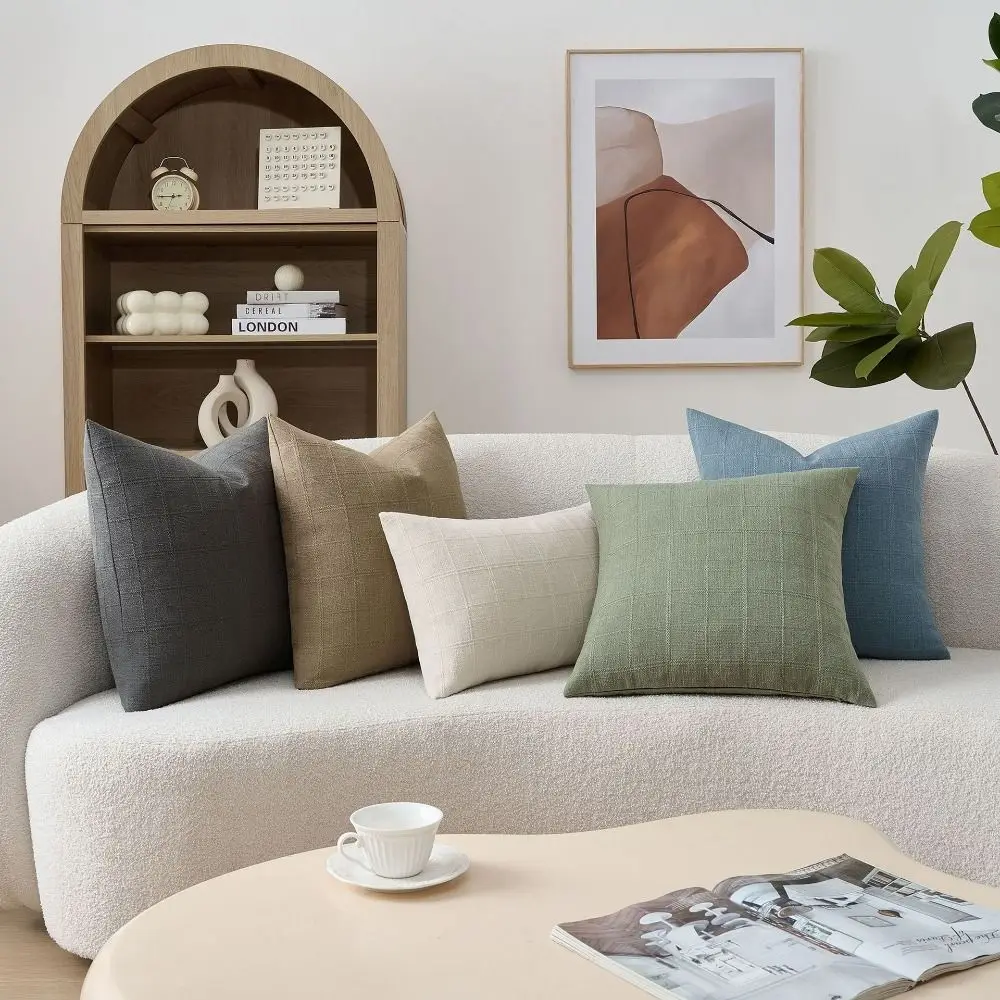 Boho Style Throw Pillow Covers Check Pattern 45x45cm Square Pillow Case Polyester Zipper Closure Pillow Covers for Living Room