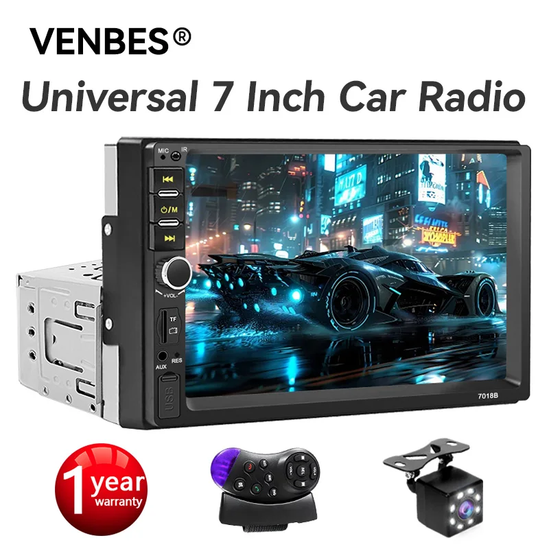 

VENBES Car Radio Mirrorlink 1 DIN Universal 7 Inch MP5 Player BT 5.0 FM USB TF Touch Screen with CAN Bus CVBS Camera