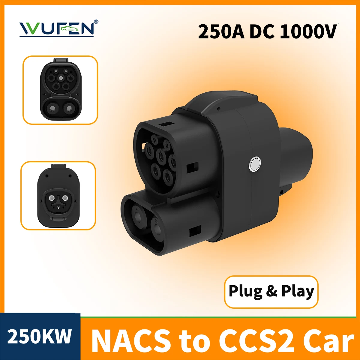 

WUFEN For Tesla Supercharger Adapter NACS to CCS2 250KW Charging Connector DC 250A 1000V Tesla To CCS2 Fast Charge EV Adapter