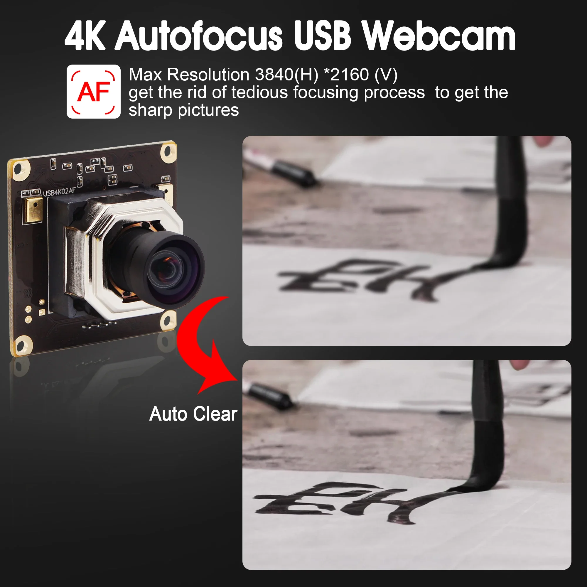 ELP 4K التركيز التلقائي وحدة كاميرا بمنفذ USB 2160P CMOS IMX415 كاميرا ويب USB بزاوية واسعة مع عدسة تشويه 100 درجة لأمن المنزل