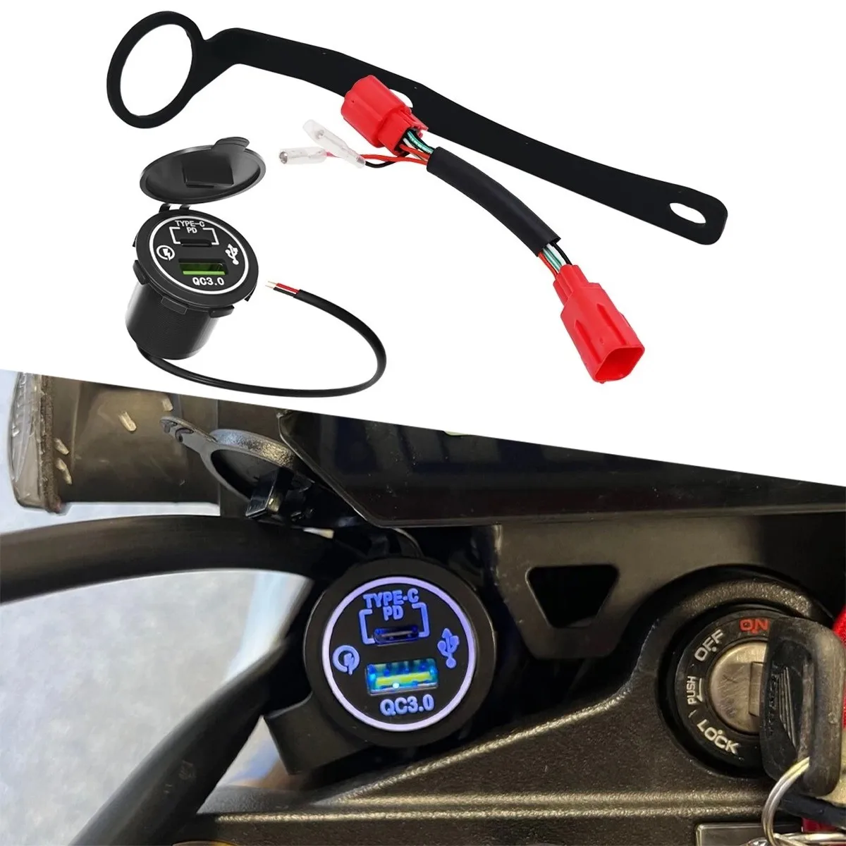 Fast Charger PD Type-C USB Port Kit W/Connector For Honda GROM 125 MSX125 2021-Current