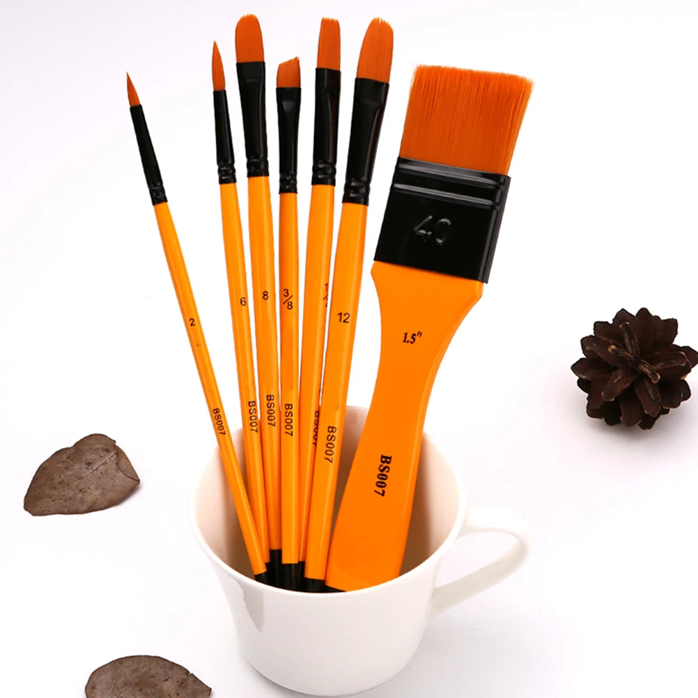 

7 Pcs Set Oil Brush Student Watercolor Paint Brushes Painting Supplies Wooden for