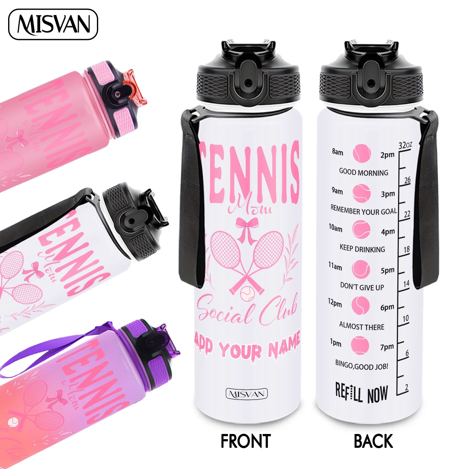

1PC,Customization Name 32oz Water Bottle,Tennis Mom Social Club Custom Name,Encourage Daily Hydration,for Gym Outdoor Cycling