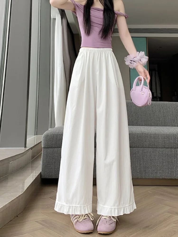 

High Waist Flared Pants for plus Size Women Summer New Style Loose Casual Pure Color with Wooden Button Detailing Breathable