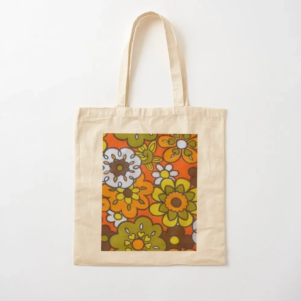 

Retro Cool Mid Century Floral Fabric Design in Avocado Green, Harvest Gold, Brown, and Orange Tote Bag Lady bags Tote Bag