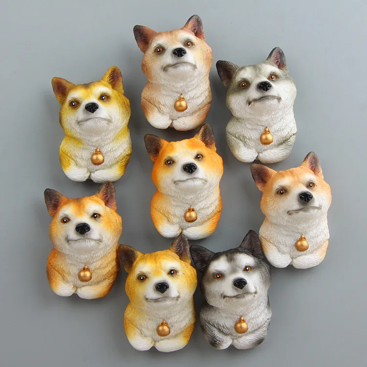 Imitowane zwierzęta Welsh Corgi Pembroke Shiba Inu mały dzwonek pies figurki dekoracja domu magnes na lodówkę naklejki modele zabawki