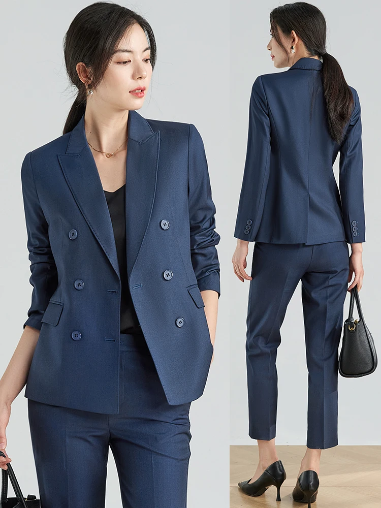 

Royal Blue Professional Suit Set for Women Spring Autumn New Style College Student Interview Formal Outerwear Career Polyester