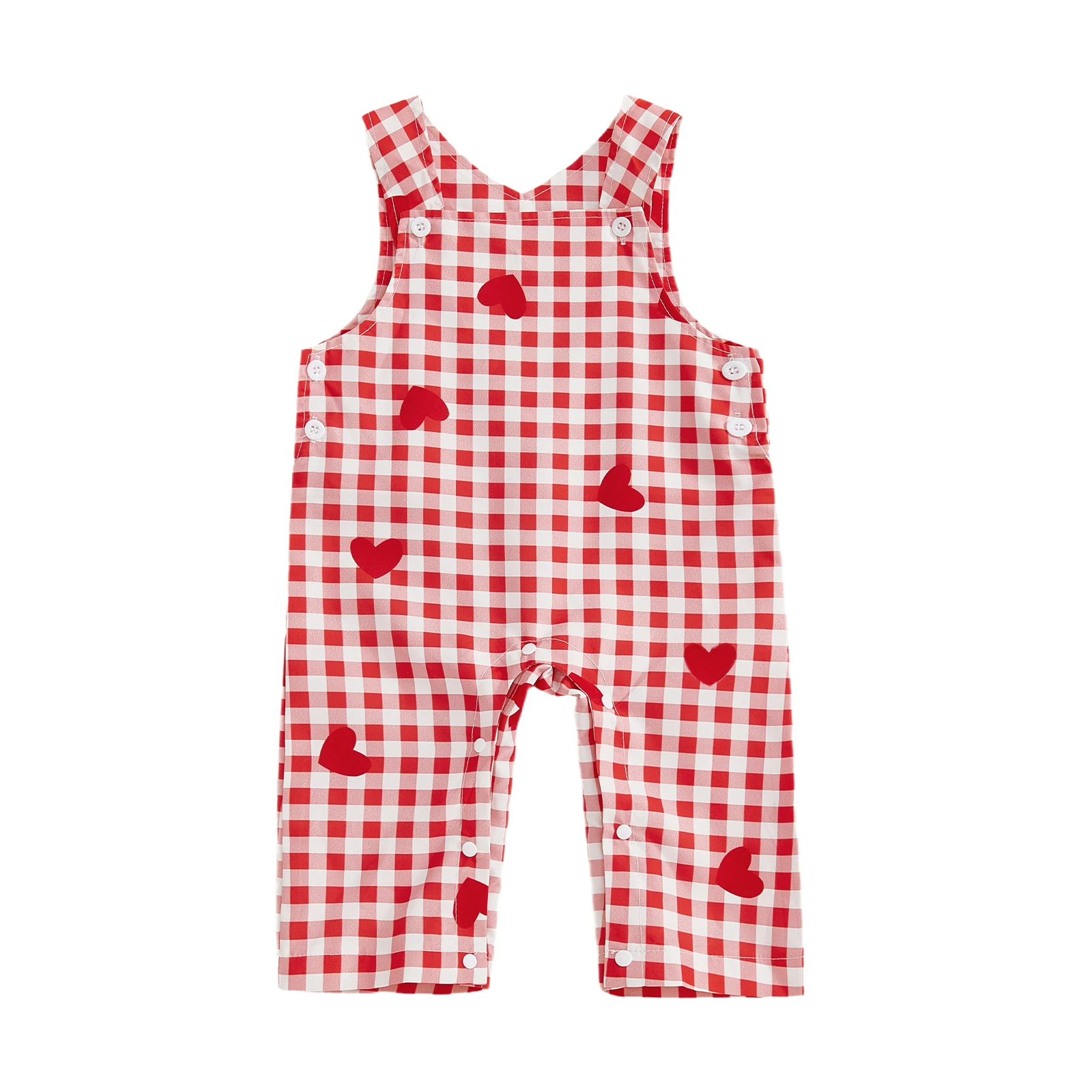 Valentine s Day Infant Baby Girls Rompers Cute Sleeveless Square Collar Plaid Heart Print Jumpsuit Cute Infant Holiday Outfit